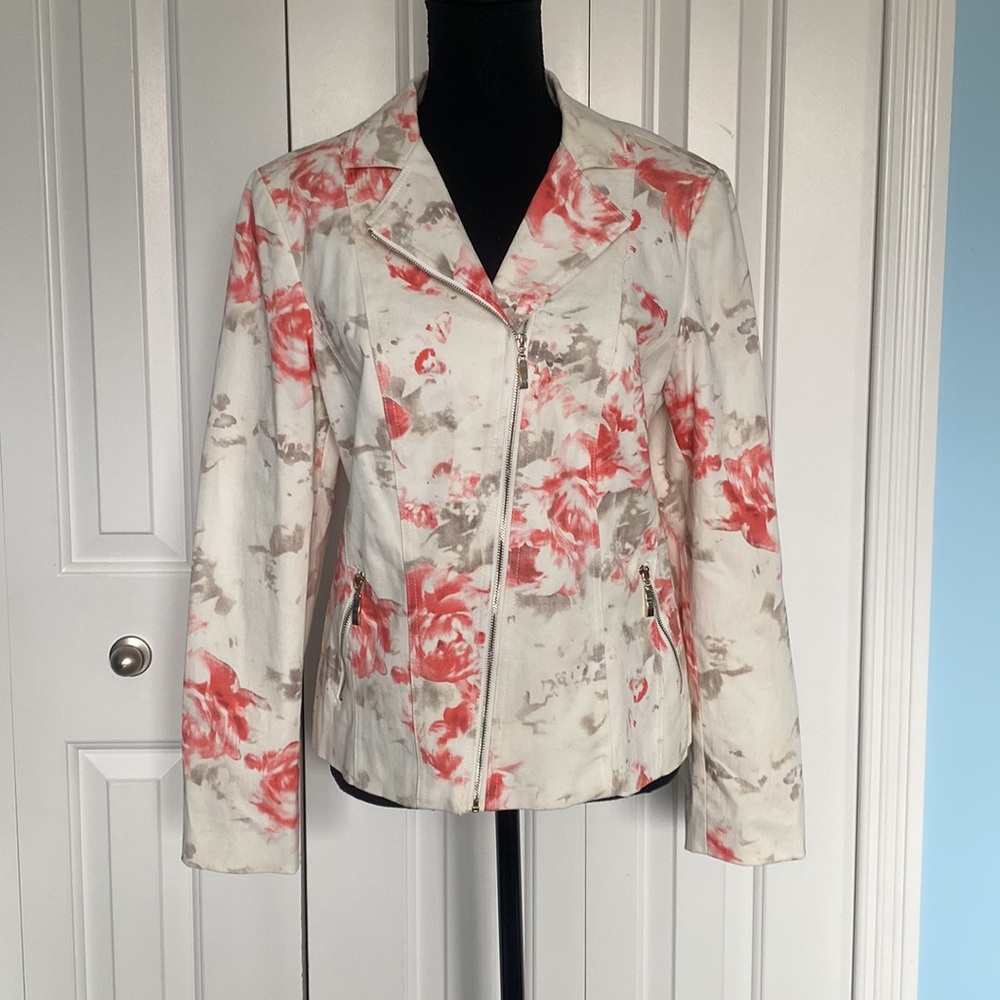 Conrad C Collection Size 8 Stretchy Cotton Floral Zip Up Jacket With Pockets